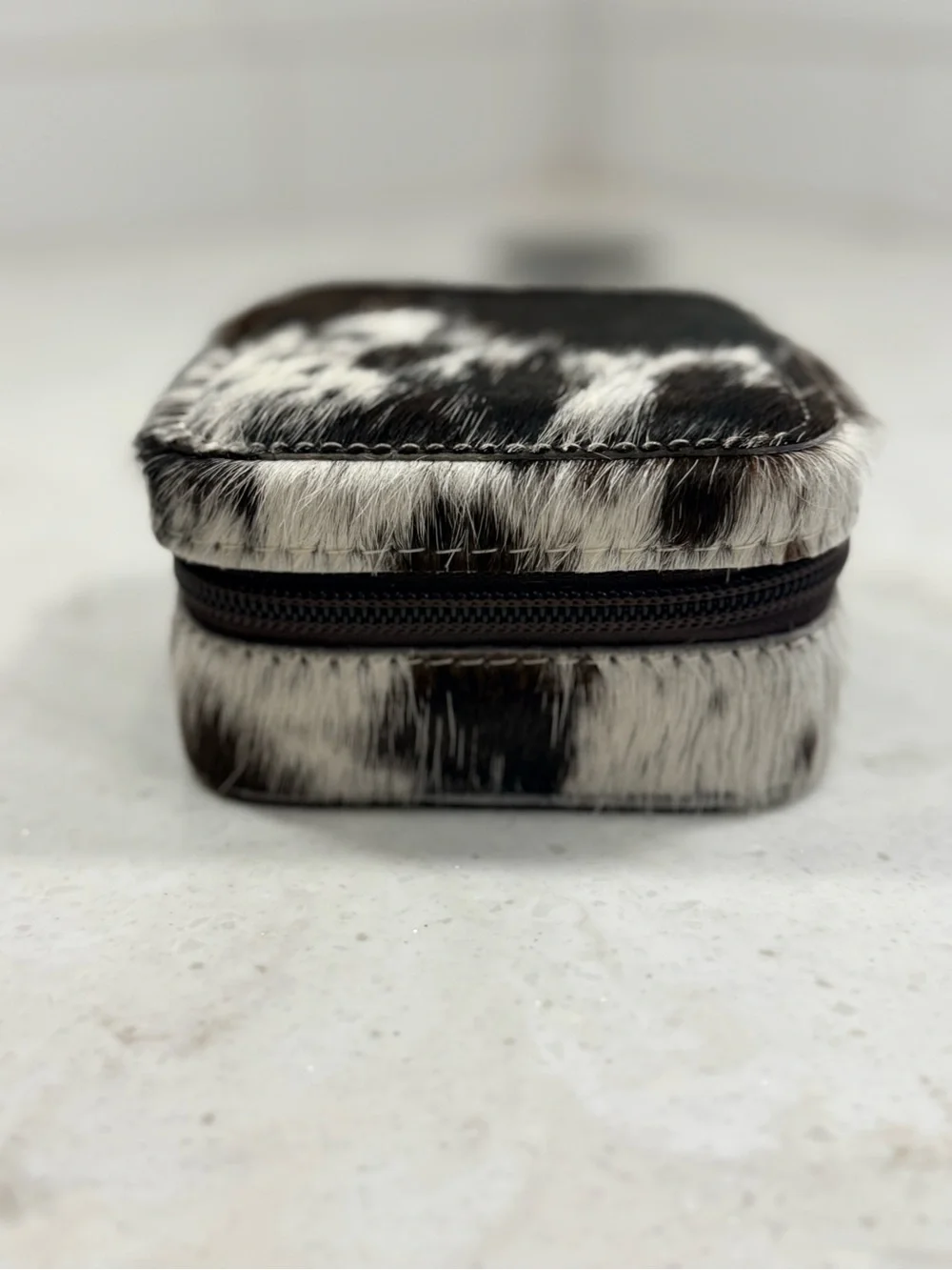 Cowhide Pattern Travel Jewelry Case - Brown & White